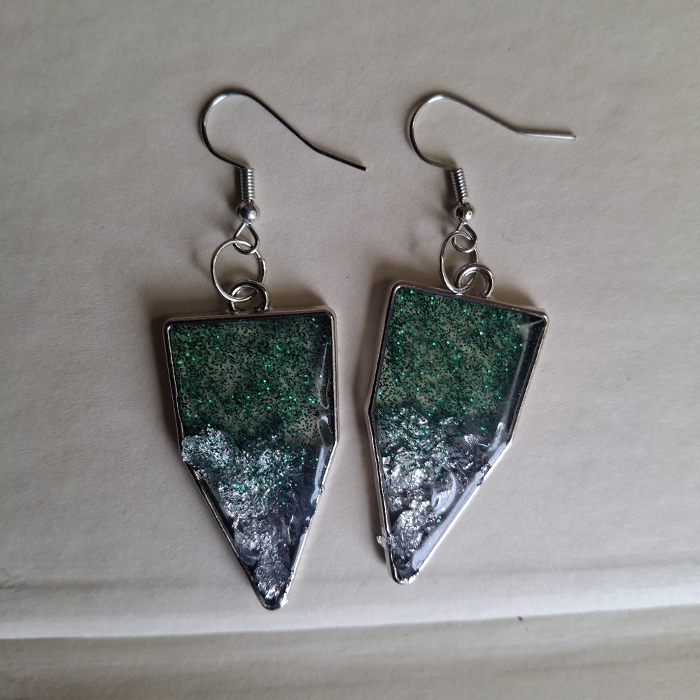 Green Glitter Geometric Drop Earrings - Women Jewelry